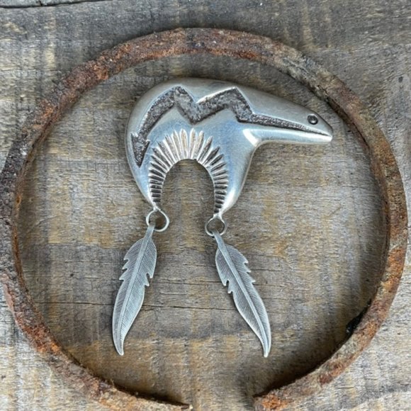 Vintage Signed Native American Sterling Bear Pendant Pin Alfred Martinez - Picture 1 of 11